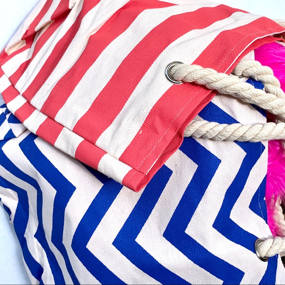 Pre-BUNDLE Red/White and Blue/White stripped totes 
Two for one price.